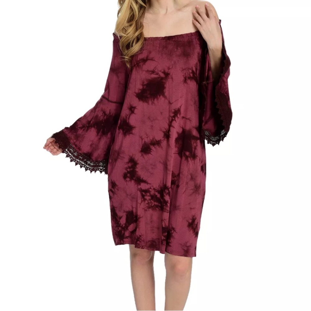Women’s‎ Indigo Thread Co Burgundy Tie-Dye Off The Shoulder Dress
